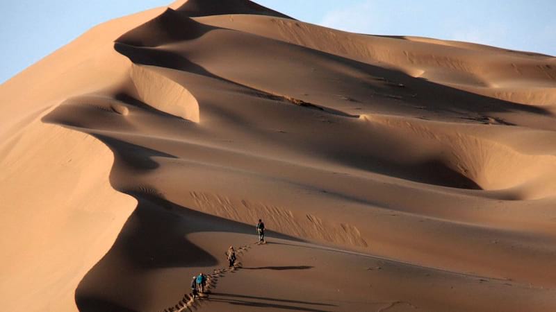 desert trekking in mesr village in sunny day near isfahan